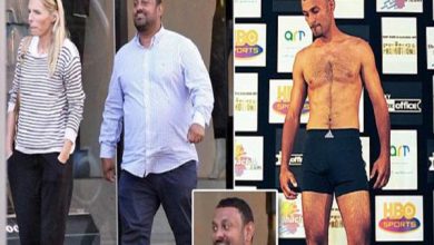 الملاكم اليمني نسيم حميد يحتضن زوجته بصعوبة في أحد شوارع لندن watan.com