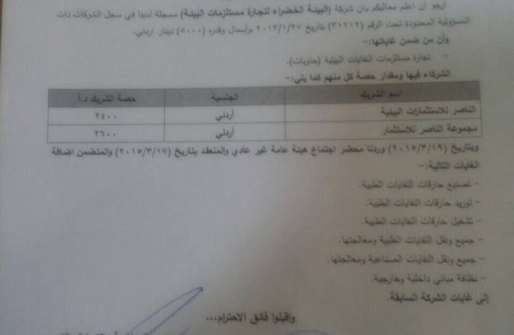 الوثيقة الصادرة من وزارة الصناعة والتجارة watan.com