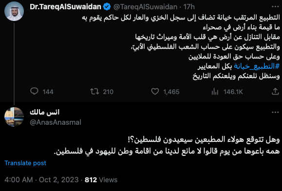 نغريدة طارق السويدان التي هاجم فيها تطبيع السعودية